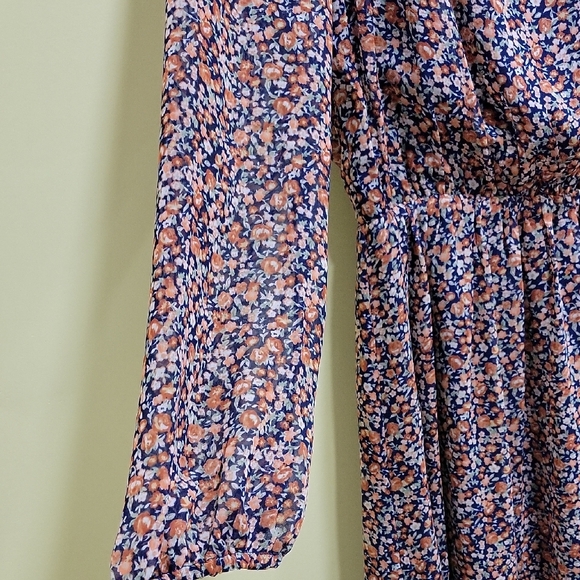 Doe & Rae Pink and Blue Floral Long-Sleeve V-Neck Dress - Picture 3 of 7